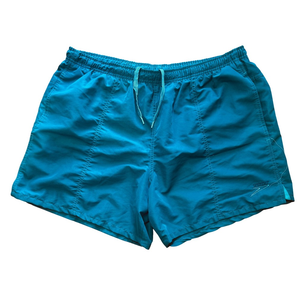 Vintage Speedo Swim Trunks Mesh Lined Elastic Waist Teal Blue Mens Large